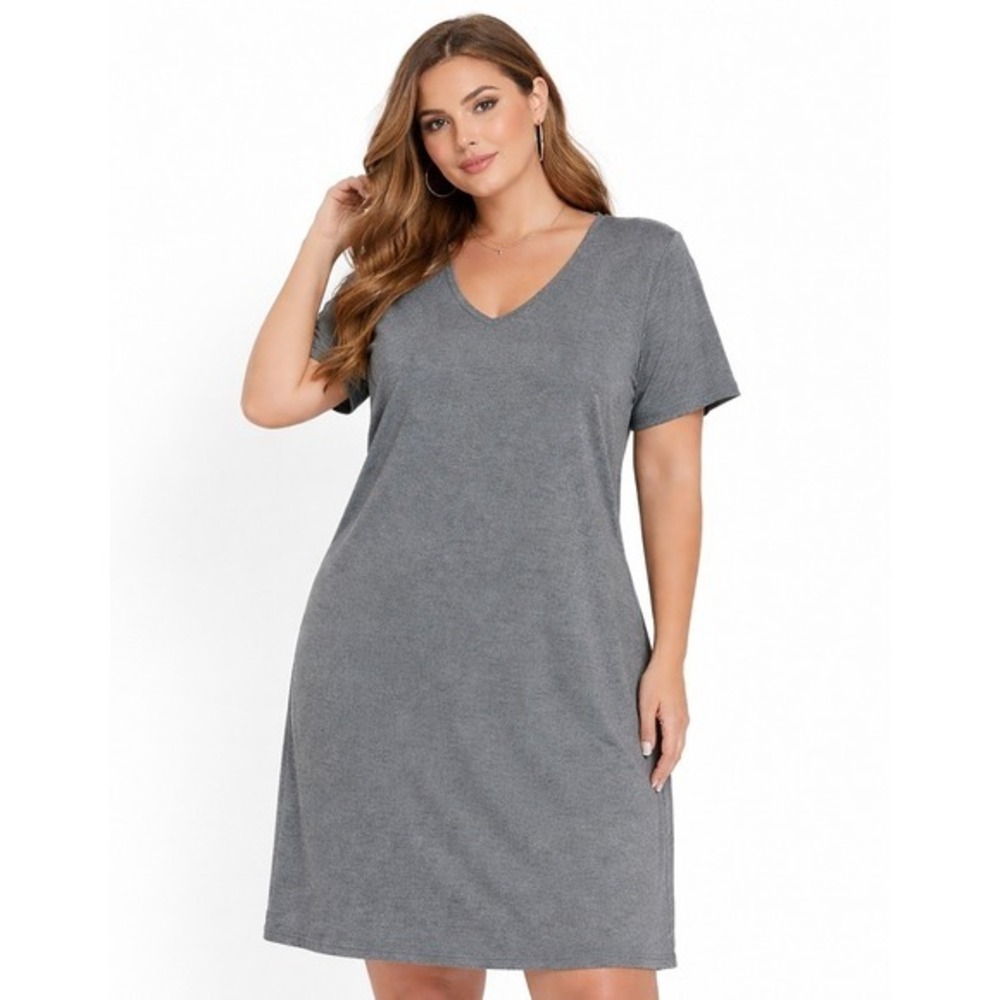 Torrid Gray V Neck Short Sleeve T Shirt Dress Plus Size 2